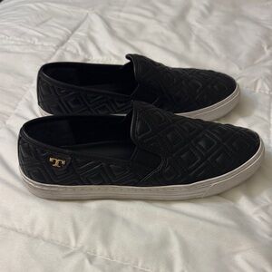 Tory Burch Jesse Black Quilted Leather Slip-On Loafers Sz 6.5